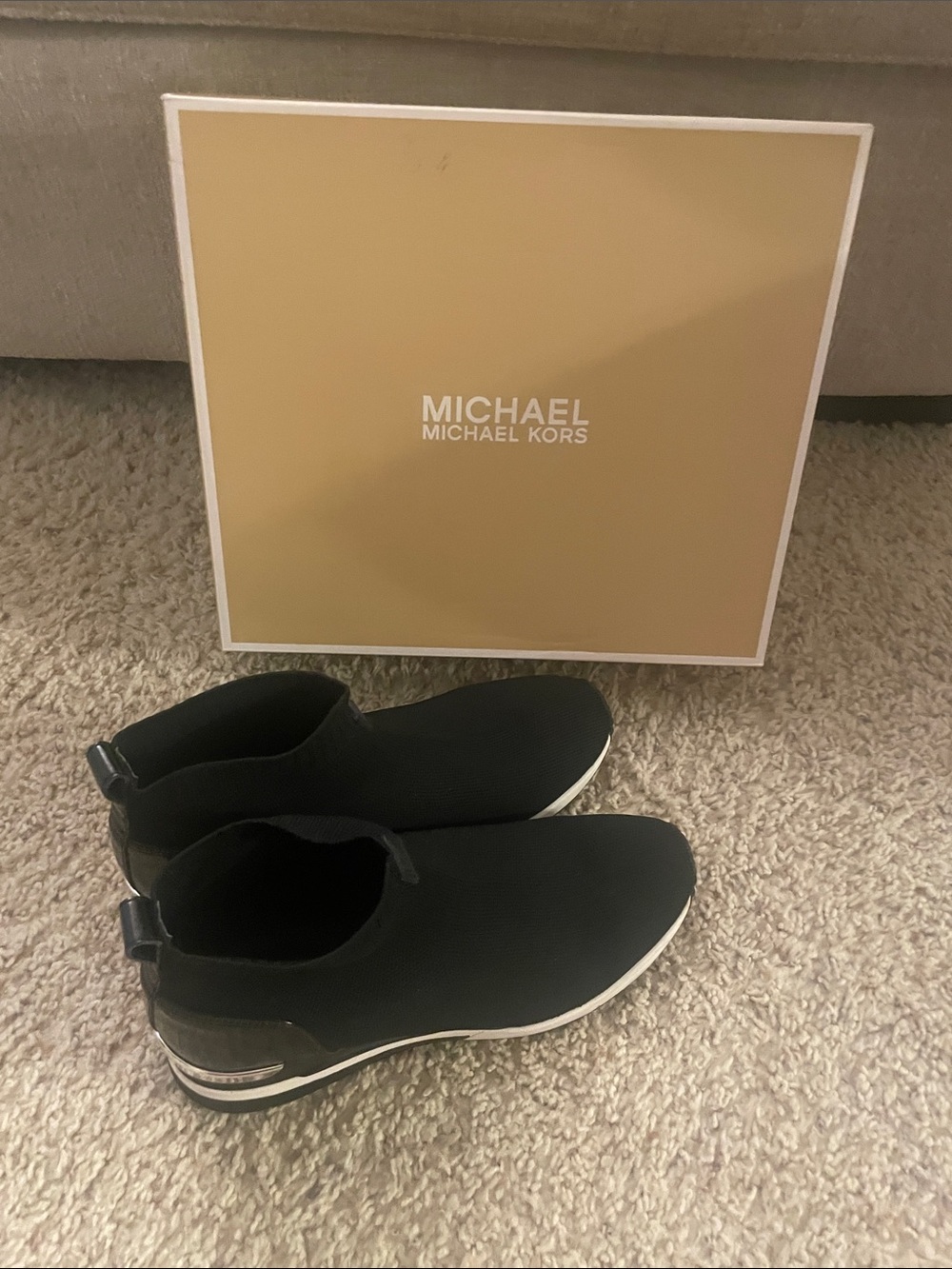 Michael Kors  Black Knit Slip-On bootie with White Sole